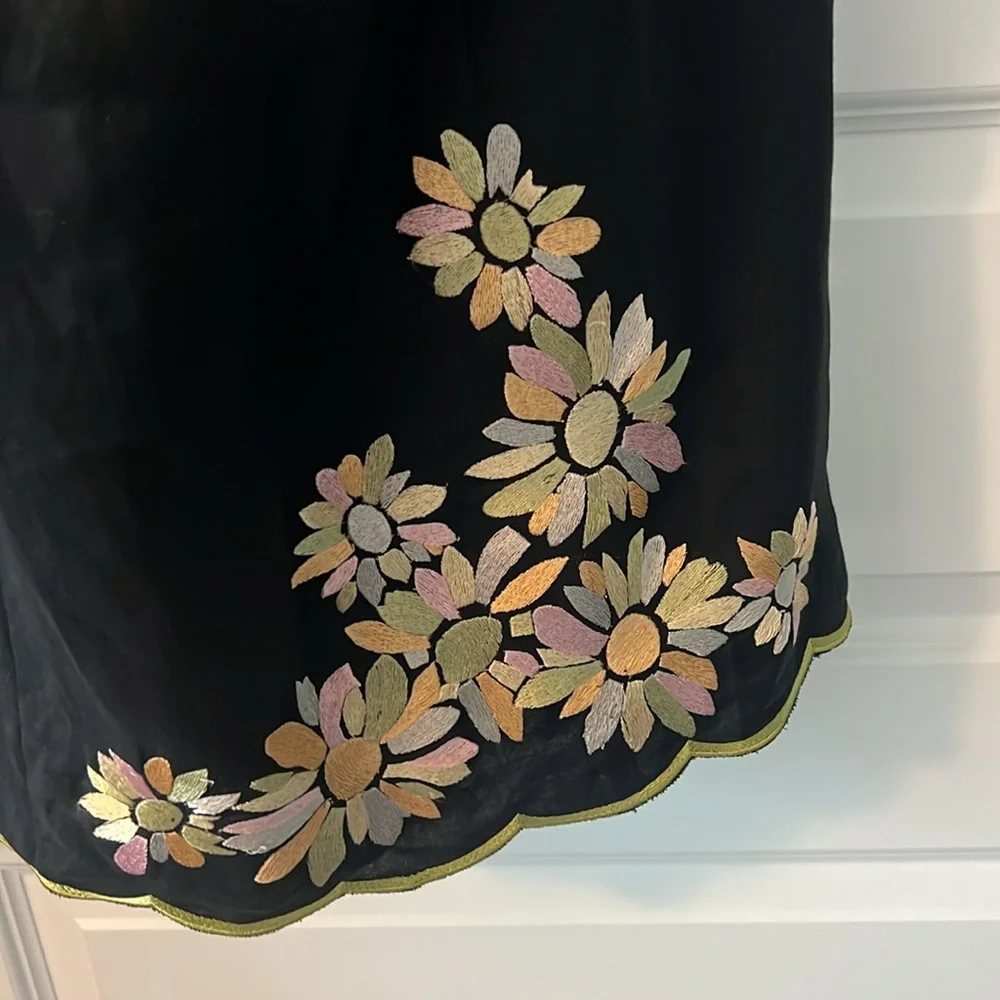 Jessica Howard black floral embroidered halter dress linen blend lined size 12